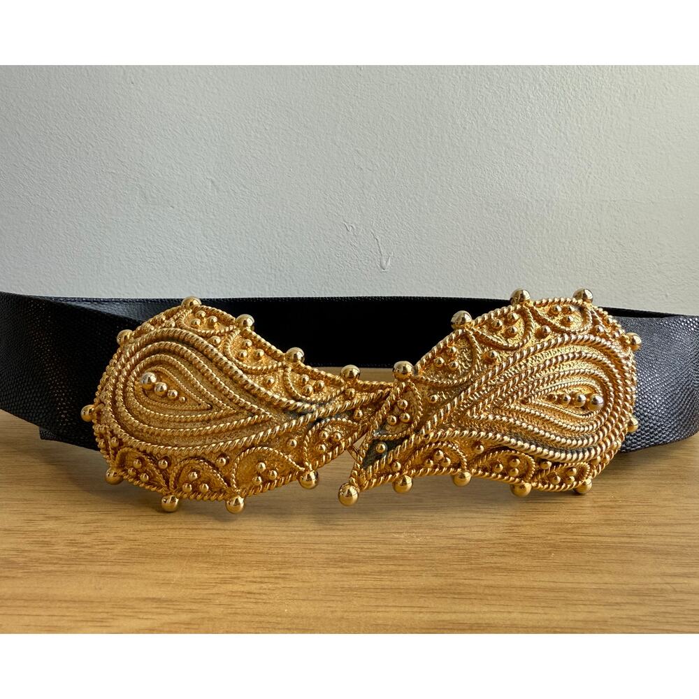 Vintage Mimi Di N Large Gold Tone Paisley Belt Buckle, C. 1985
